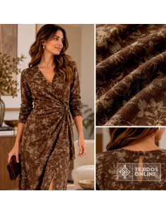 Tela Punto Marrón con Flores - Venta de Telas Online - Imagen 2
