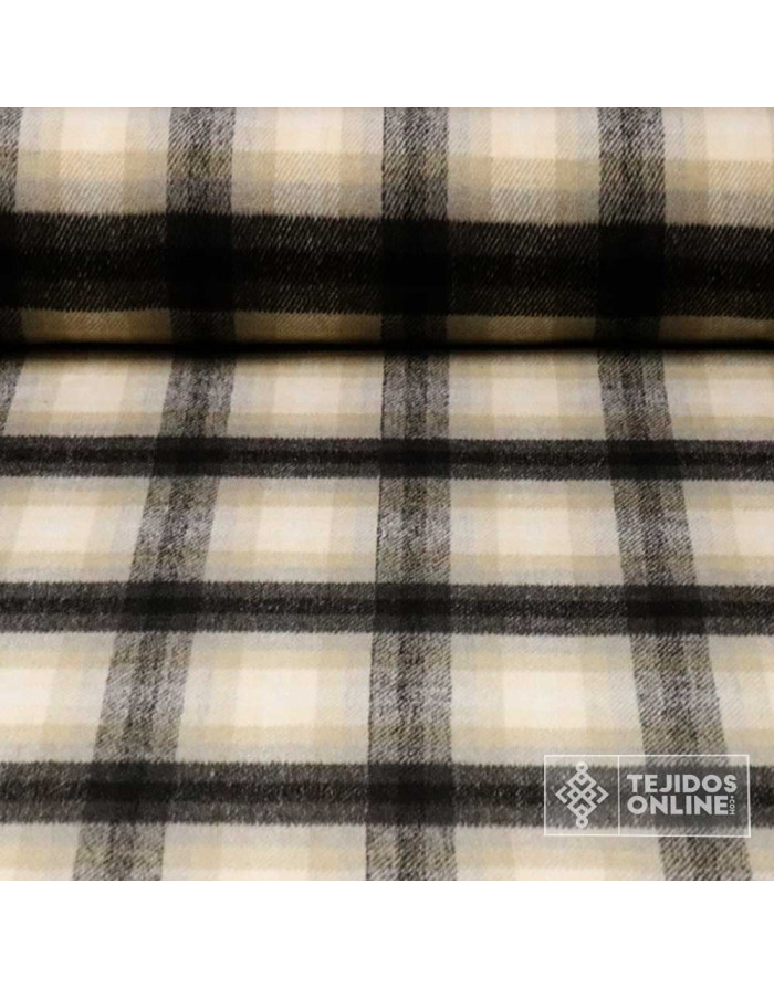 Tela Lana Cuadros Beige y Negro · Tela clásica de vestir - Imagen 1
