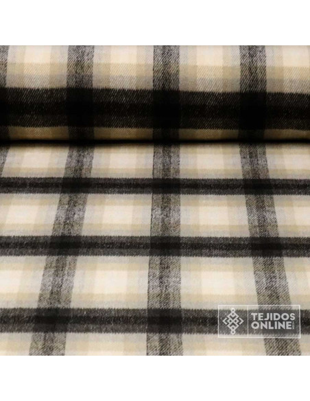 Tela Lana Cuadros Beige y Negro · Tela clásica de vestir - Imagen 1