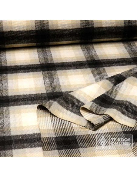 Tela Lana Cuadros Beige y Negro · Tela clásica de vestir - Imagen 3