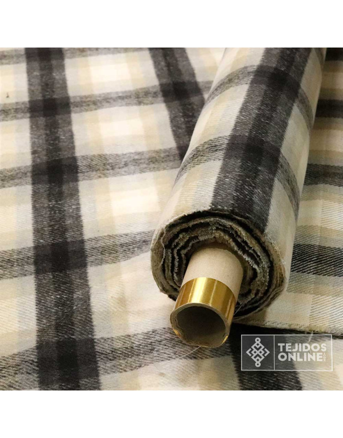 Tela Lana Cuadros Beige y Negro · Tela clásica de vestir - Imagen 5