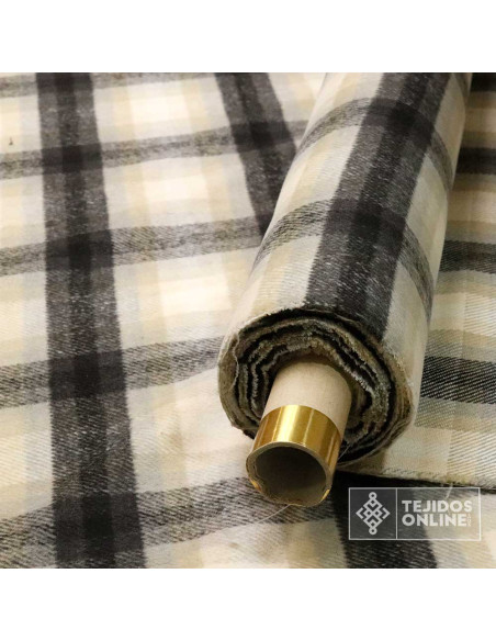 Tela Lana Cuadros Beige y Negro · Tela clásica de vestir - Imagen 5