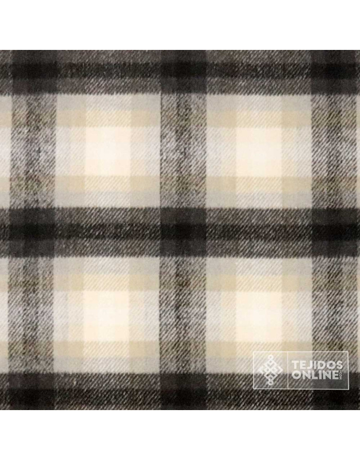 Tela Lana Cuadros Beige y Negro · Tela clásica de vestir - Imagen 4