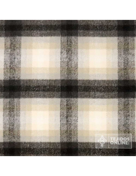 Tela Lana Cuadros Beige y Negro · Tela clásica de vestir - Imagen 4