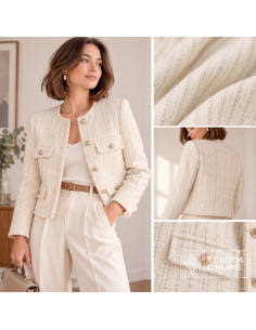 Chanel Crema Hilatura Aguamarina y Camel - Tela de Chanel - Imagen 2