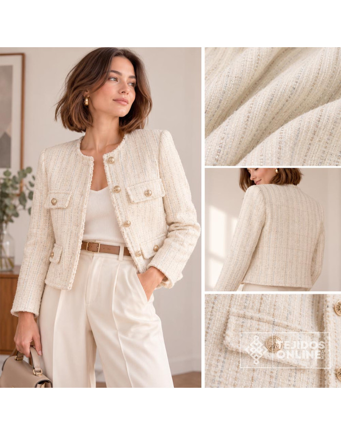 Chanel Crema Hilatura Aguamarina y Camel - Tela de Chanel - Imagen 2