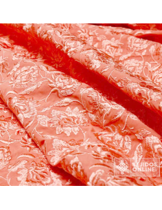 Tela Mantón de Manila Coral - Viscosa Bordada Flamenca - Imagen 2