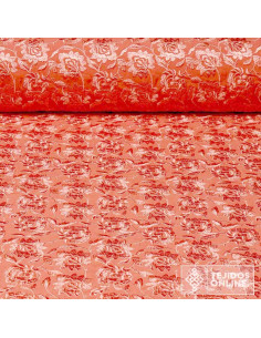Tela Mantón de Manila Coral - Viscosa Bordada Flamenca - Imagen 1