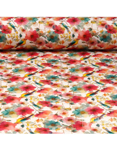 Tela de Flores Estampada con Ave – Tejidos Online - Imagen 1