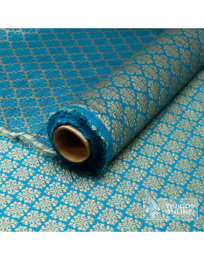 Tela Jacquard Aguamarina Oro Viejo - Telas para Cabalgatas - Imagen 3