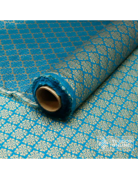 Tela Jacquard Aguamarina Oro Viejo - Telas para Cabalgatas - Imagen 3