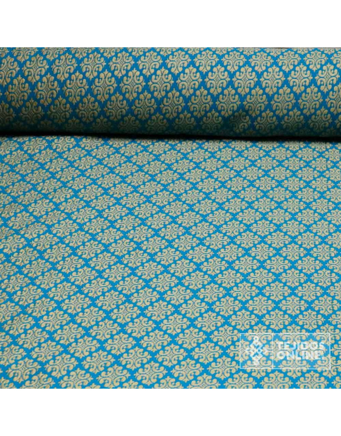 Tela Jacquard Aguamarina Oro Viejo - Telas para Cabalgatas - Imagen 1