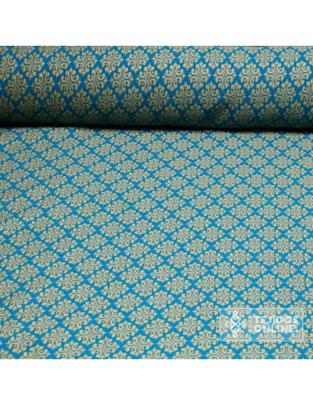 Tela Jacquard Aguamarina Oro Viejo - Telas para Cabalgatas - Imagen 1