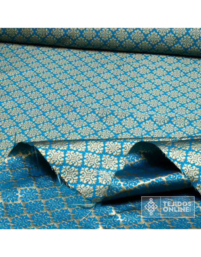 Tela Jacquard Aguamarina Oro Viejo - Telas para Cabalgatas - Imagen 4