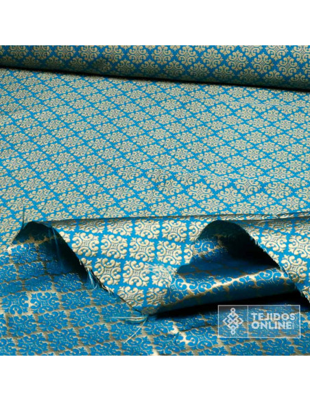 Tela Jacquard Aguamarina Oro Viejo - Telas para Cabalgatas - Imagen 4