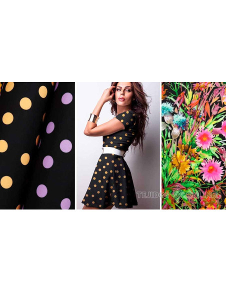 Crep Lycra Negro Lunar Mandarina Crep Lycra Negro Lunar Mandarina