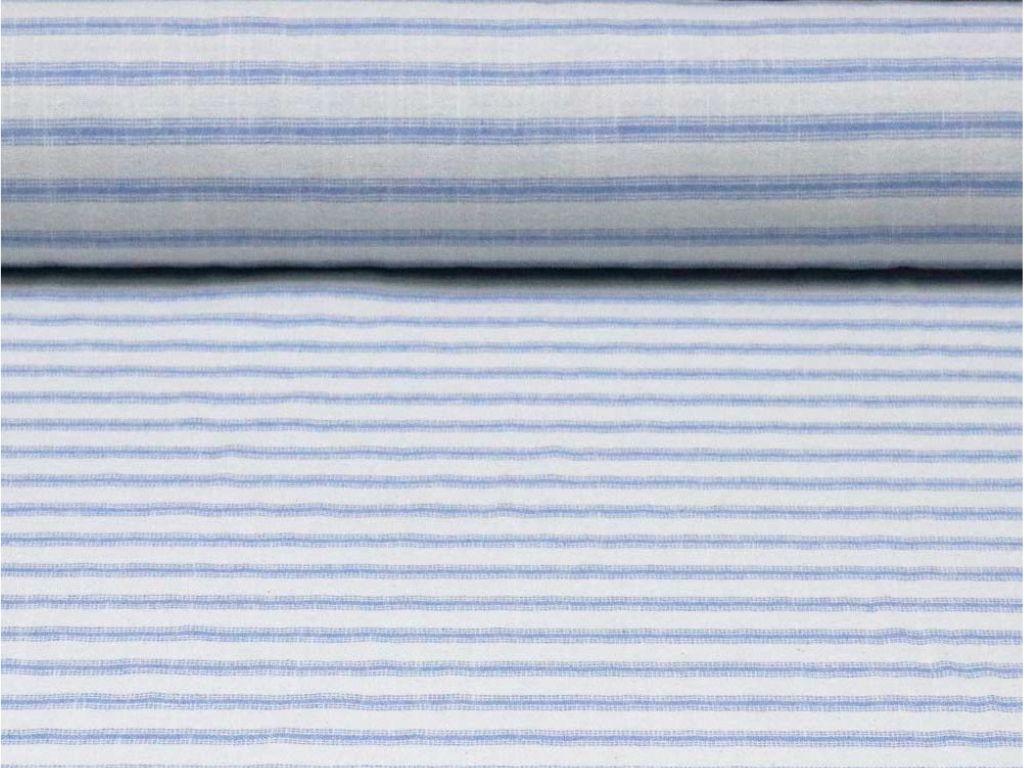 tela algodon blanca rayas celestes moda infantil verano
